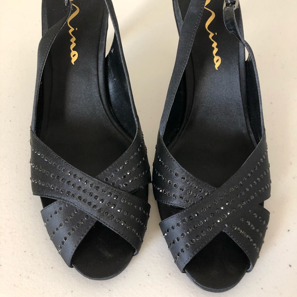 Nina Black Evening Heels With Rhinestones Size 8